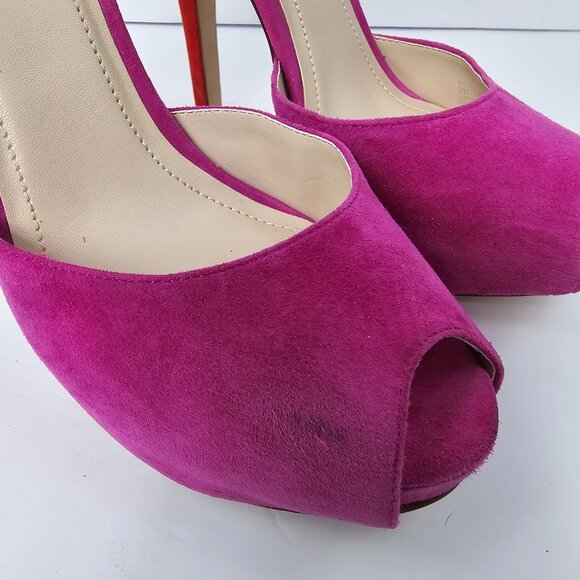 BCBGeneration Women's Orange & Purple Suede Peep Toe Stiletto Heels Size 9B - Picture 5 of 13